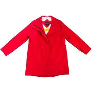 Red Wool Pendleton Pea Coat Jacket Lined Glacier Stripe Trade Blanket Pattern M